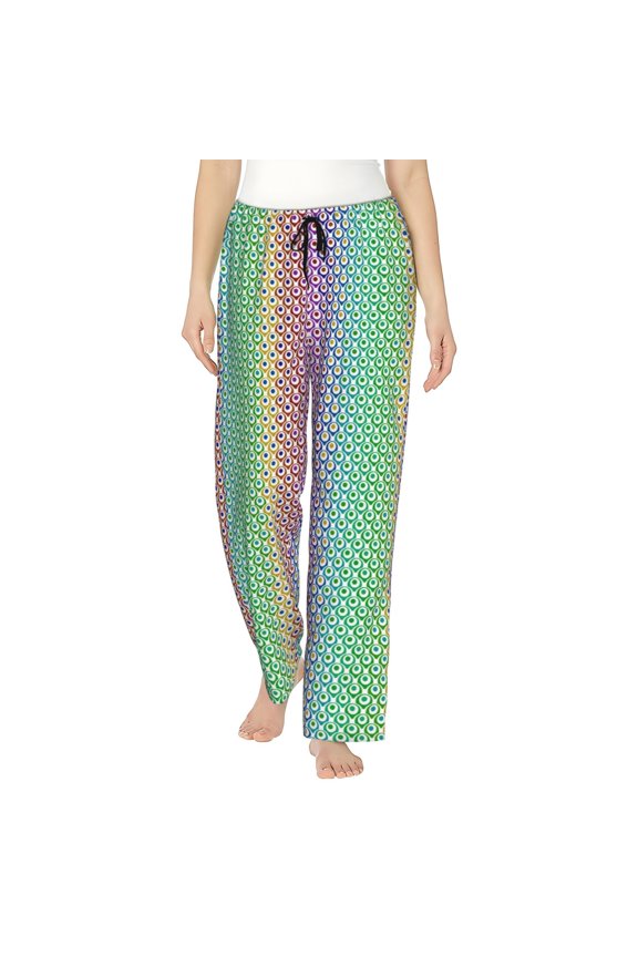 Rainbow Peacock Feathers Print Women Pajama Pants,Comfy Pj Bottom with Pockets & Drawstring,Stretch Casual Sleepwear-XX-Large