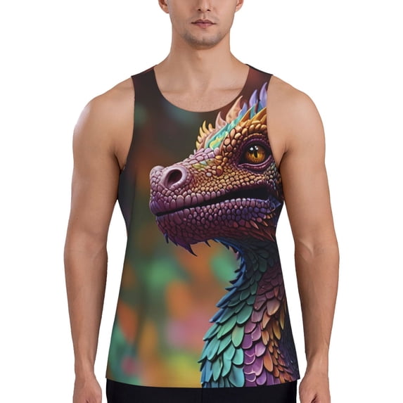 Logiee Rainbow Scales Fantasy Dragon Print Men's Workout Tank Top,Quick Dry Workout Tank Top,Gym Muscle Tee,Fitness Bodybuilding Sleeveless T Shirt-4X-Large