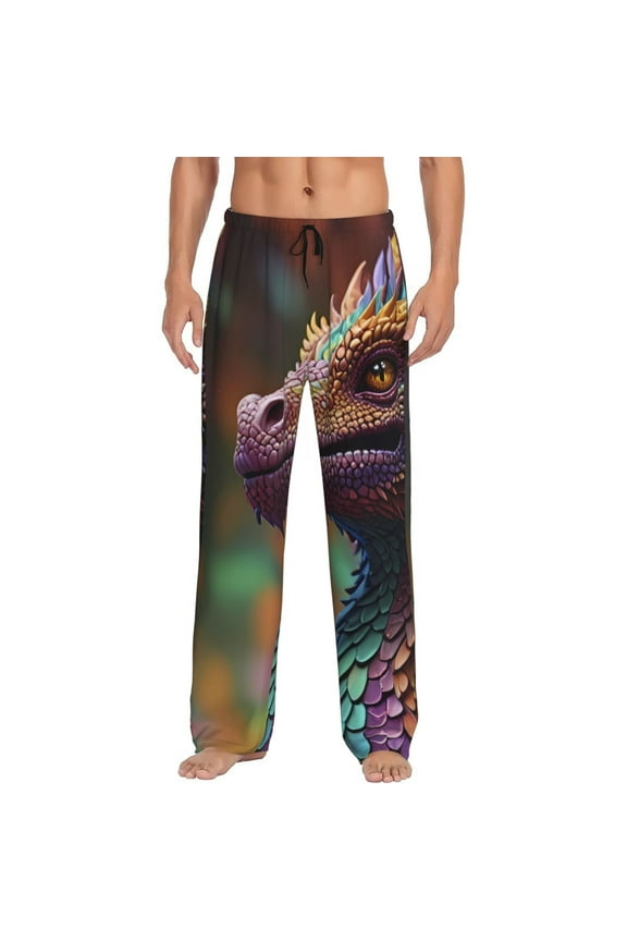 Rainbow Scales Fantasy Dragon Print Pajama Pants for Men,Men’s Pajama Bottoms,Mens PJ Pants with Pockets & Button Fly-Medium