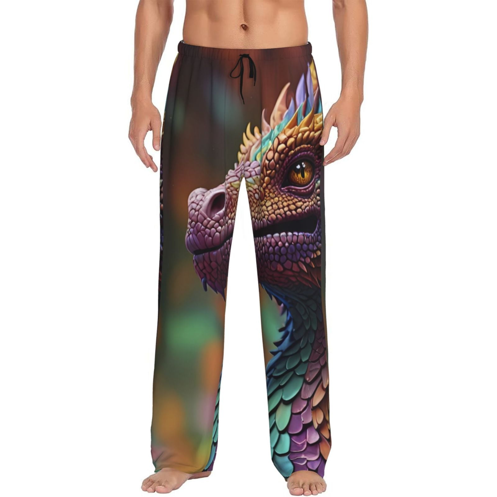 Logiee Rainbow Scales Fantasy Dragon Print Pajama Pants for Men,Men's ...