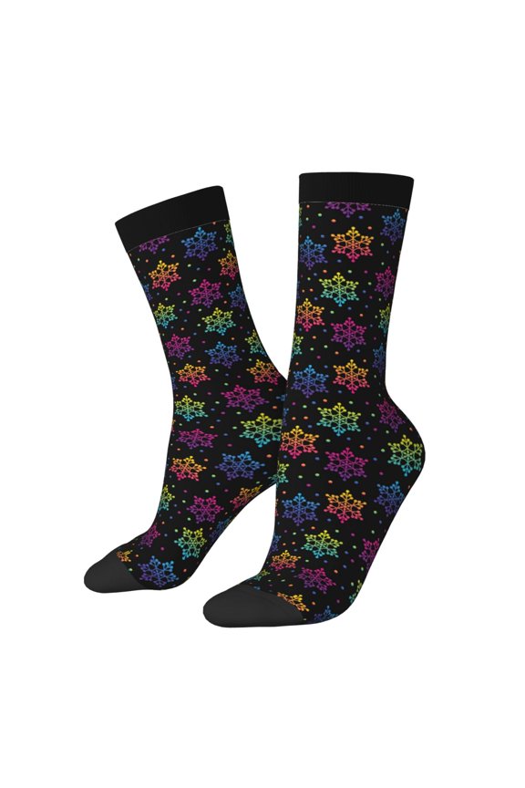 Rainbow Snowflake Print Adult Socks for Men & Women,Calf Socks, Ankle Socks,Boots Socks,Breathable Casual Sock,Unisex Crew Socks