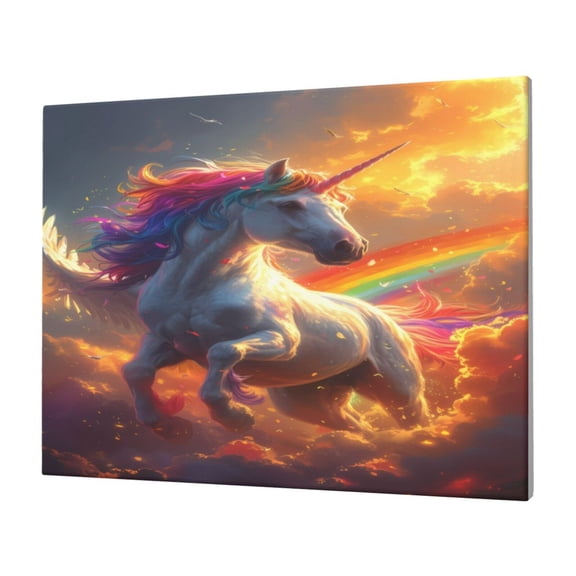 Logiee Rainbow Sunset Cloud White Horse Print Canvas Wall Art,Canvas Picture Prints with Frame, Wall Art Decorative,Canvas Decorative,Suitable for Living Room Bedroom Office Room 30x40