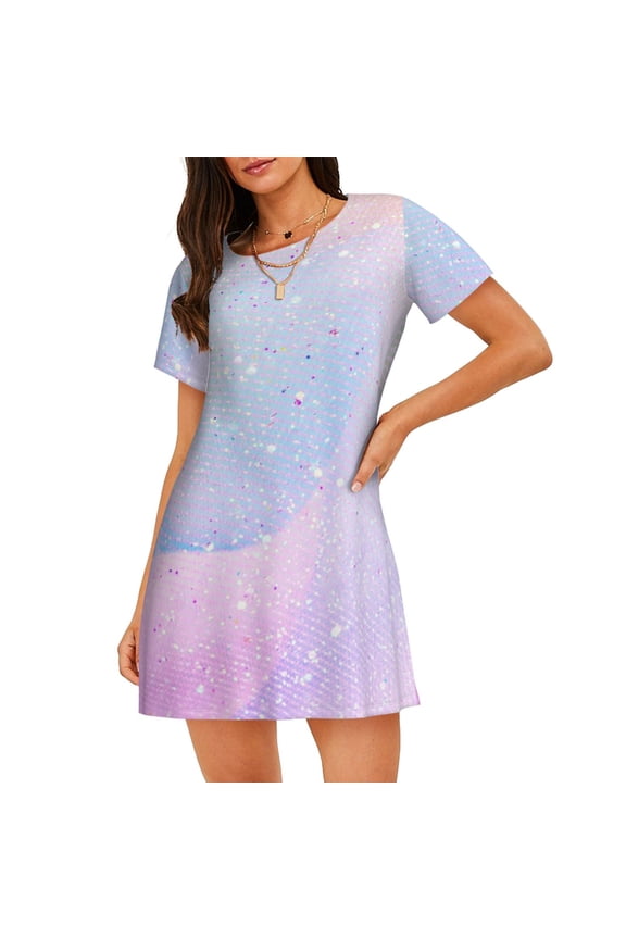 Rainbow Unicorn Party Print Nightgowns for Women,Soft Short-Sleeved Lightweight Sleepwear, Loose Sleepshirts
