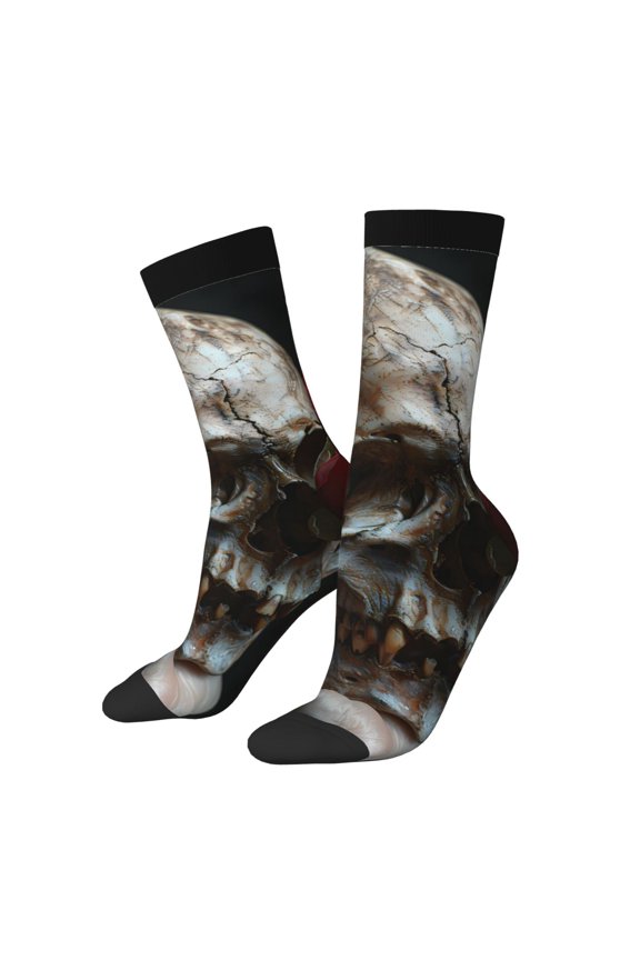 Realistic Rose Skull Print Adult Socks for Men & Women,Calf Socks, Ankle Socks,Boots Socks,Breathable Casual Sock,Unisex Crew Socks
