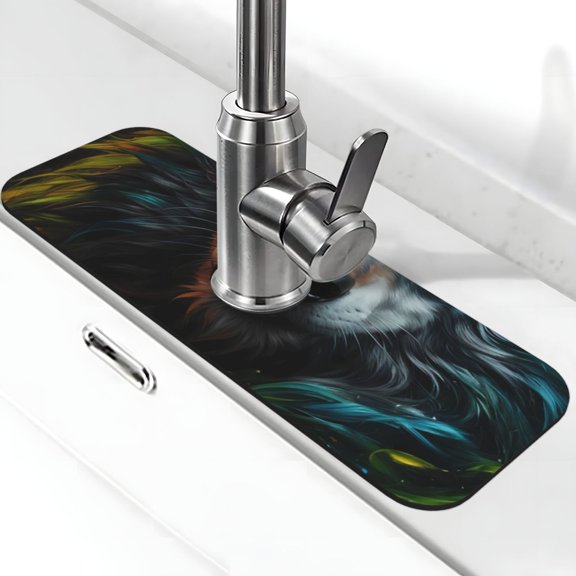 Logiee Realistic Style Green Fur Wolf Print Kitchen Sink Splash Guard Faucet Mat for Splash Guard Behind Faucet Drip Catcher for Kitchen,Bathroom,Sink Mat,Dish Drying Mat,Bathroom-15" X 5.5"