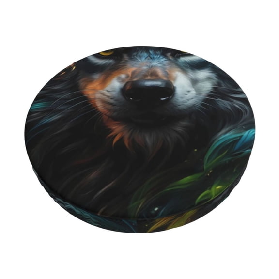Logiee Realistic Style Green Fur Wolf Print Stool Covers Round,Bar Stool Covers,Watedrproof Stool Slipcover with Elastic,Stool Cushion,Round Bar Stool Seat Covers for Bar Round Chair-12 inch