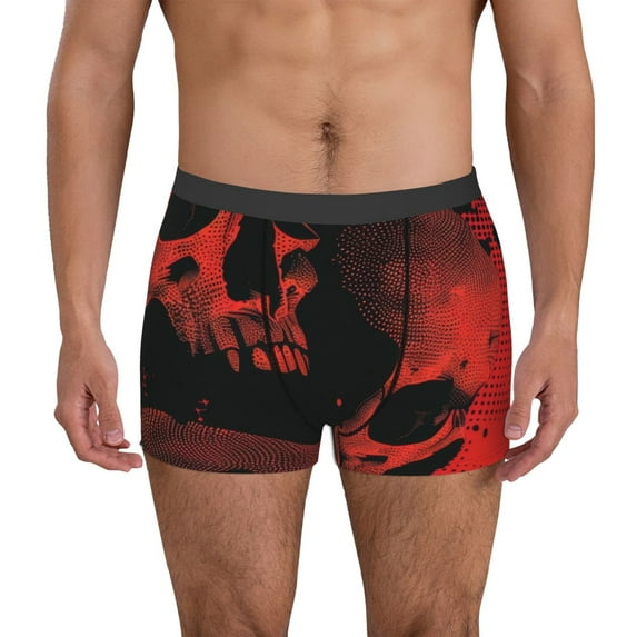 Logiee Red And Black Abstract Skull Print Mens Boxer Briefs,Boxer Briefs for Men,Breathable Stretch Underwear,Boys Boxer Briefs-Small