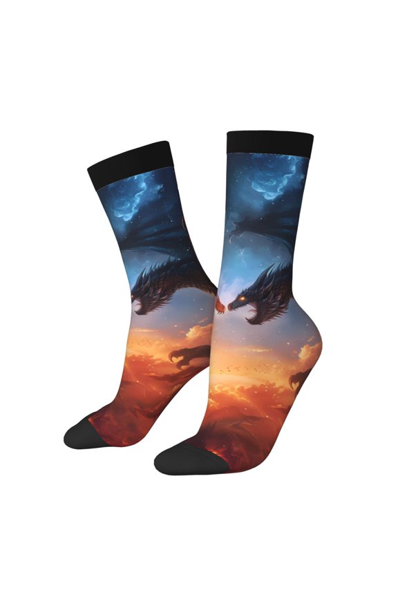 Red And Blue Fire Cloud Dragon Print Adult Socks for Men & Women,Calf Socks, Ankle Socks,Boots Socks,Breathable Casual Sock,Unisex Crew Socks