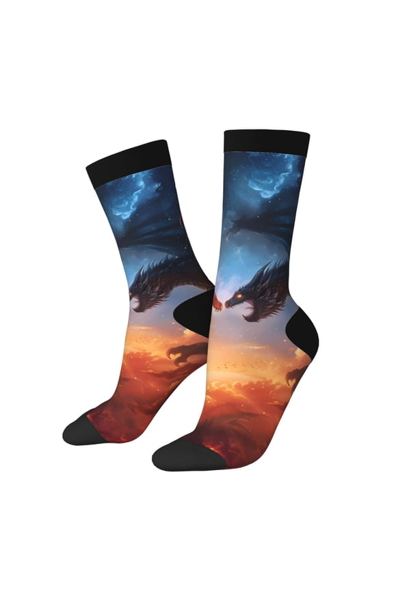 Red And Blue Fire Cloud Dragon Print Adult Socks for Men & Women,Calf Socks, Ankle Socks,Boots Socks,Breathable Casual Sock,Unisex Crew Socks