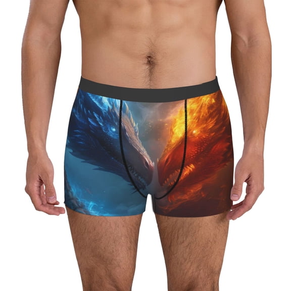 Logiee Red And Blue Fire Dragon E Print Mens Boxer Briefs,Boxer Briefs for Men,Breathable Stretch Underwear,Boys Boxer Briefs-XX-Large