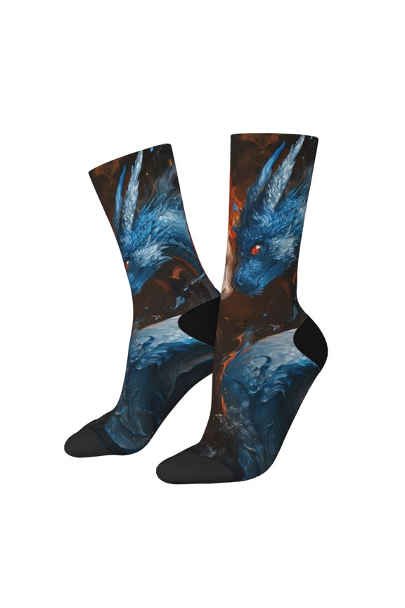 Red And Blue Fire Dragon F Print Adult Socks for Men & Women,Calf Socks, Ankle Socks,Boots Socks,Breathable Casual Sock,Unisex Crew Socks