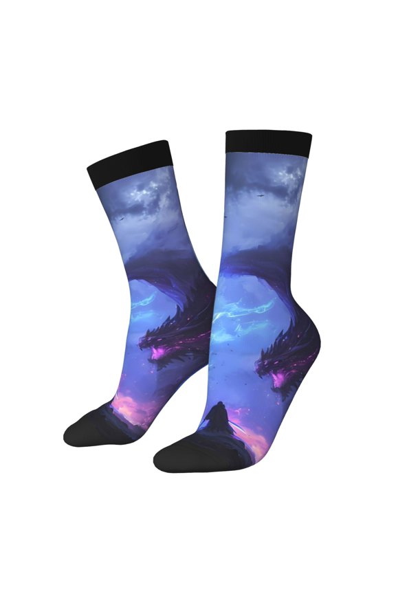 Red And Blue Fire Dragon Print Adult Socks for Men & Women,Calf Socks, Ankle Socks,Boots Socks,Breathable Casual Sock,Unisex Crew Socks