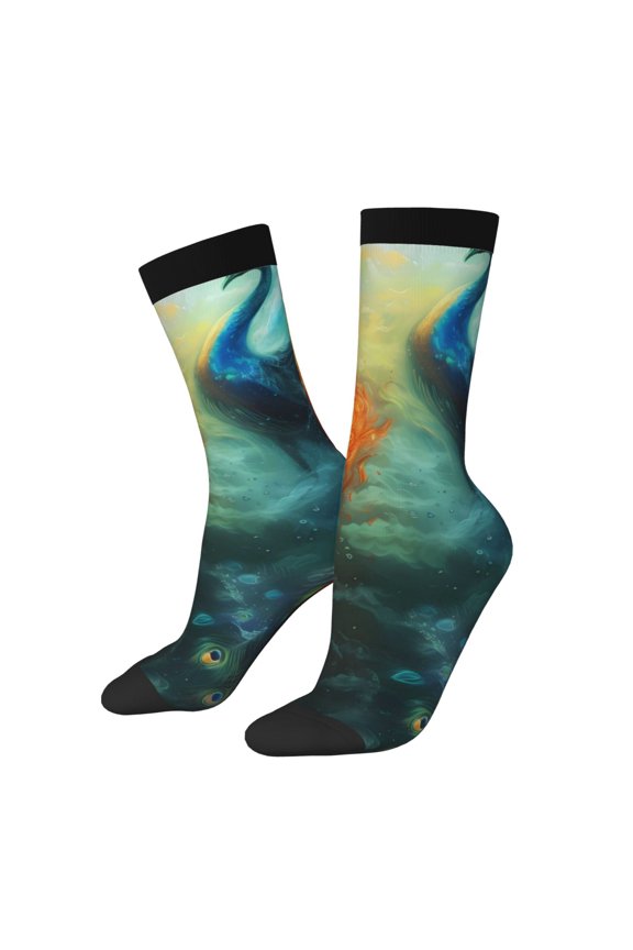Red And Blue Fire Peacock Print Adult Socks for Men & Women,Calf Socks, Ankle Socks,Boots Socks,Breathable Casual Sock,Unisex Crew Socks
