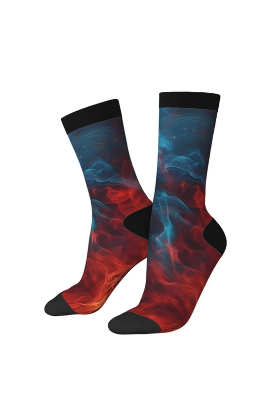 Red And Blue Fire Print Adult Socks for Men & Women,Calf Socks, Ankle Socks,Boots Socks,Breathable Casual Sock,Unisex Crew Socks