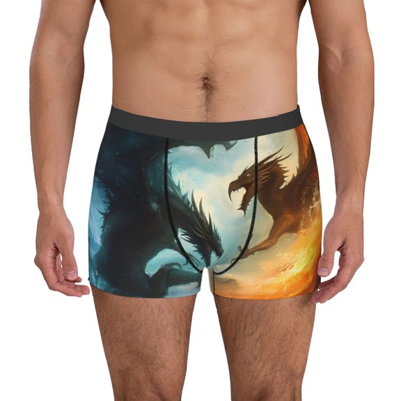 Logiee Red And Blue Flame Wave Dragon Print Mens Boxer Briefs,Boxer Briefs for Men,Breathable Stretch Underwear,Boys Boxer Briefs-Medium
