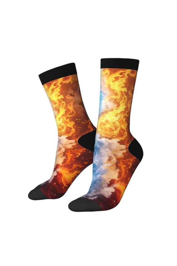 Red And Blue Flame Waves Print Adult Socks for Men & Women,Calf Socks, Ankle Socks,Boots Socks,Breathable Casual Sock,Unisex Crew Socks
