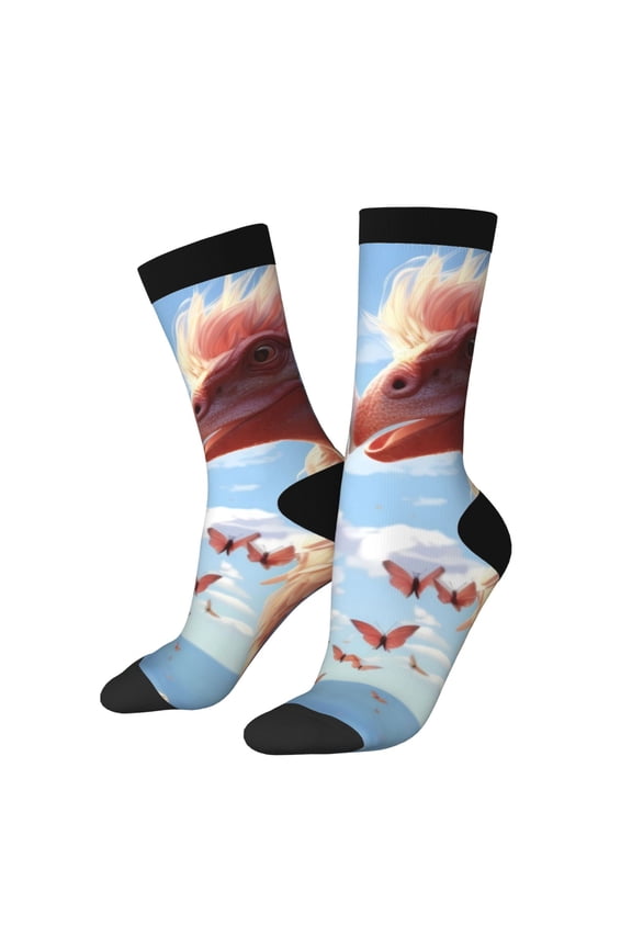 Red And White Bird Couple Print Adult Socks for Men & Women,Calf Socks, Ankle Socks,Boots Socks,Breathable Casual Sock,Unisex Crew Socks