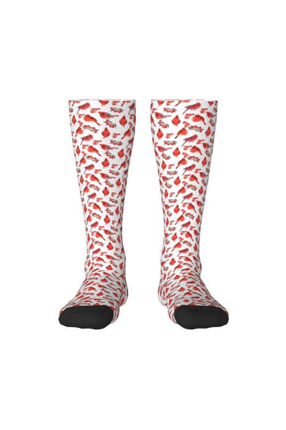 Red Birds Print Gift Stocking Stuffers,Adult Stockings,Novelty Socks,Funny Socks Birthday Running Walking Sleeping