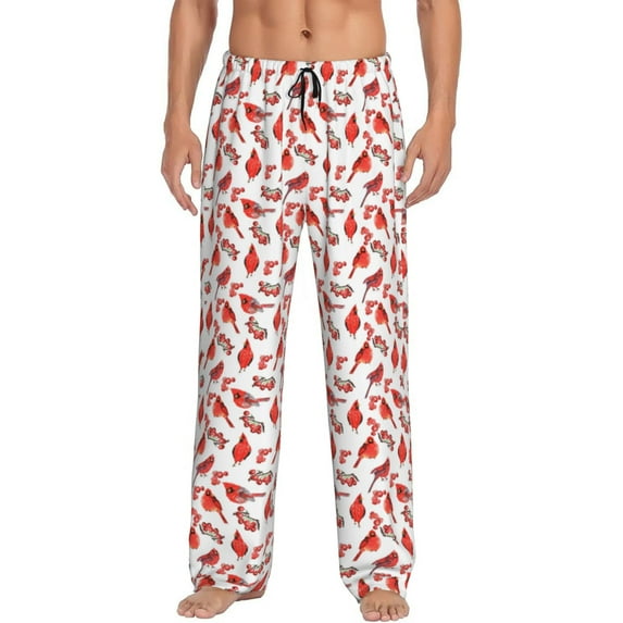 Logiee Red Birds Print Pajama Pants for Men,Men’s Pajama Bottoms,Mens PJ Pants with Pockets & Button Fly-Small