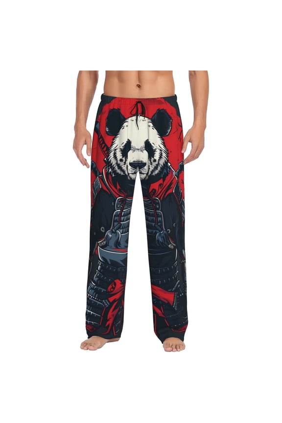 Red Black Eastern Panda Warrior Print Pajama Pants for Men,Men’s Pajama Bottoms,Mens PJ Pants with Pockets & Button Fly-Large