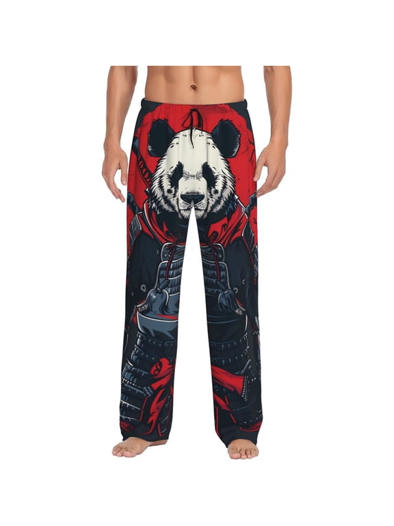 Red Black Eastern Panda Warrior Print Pajama Pants for Men,Men’s Pajama Bottoms,Mens PJ Pants with Pockets & Button Fly-Large