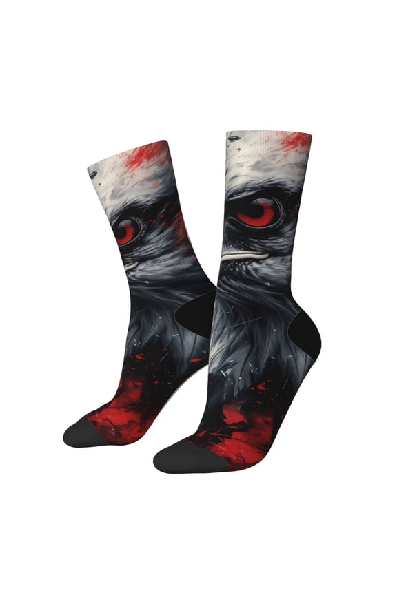 Red Black Ink Style Bald Eagle Print Adult Socks for Men & Women,Calf Socks, Ankle Socks,Boots Socks,Breathable Casual Sock,Unisex Crew Socks