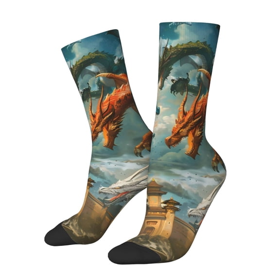 Logiee Red Blue Dragon Battle Epic Print Adult Socks for Men & Women,Calf Socks, Ankle Socks,Boots Socks,Breathable Casual Sock,Unisex Crew Socks