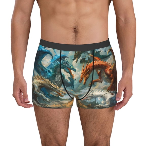 Logiee Red Blue Dragon Battle Epic Print Mens Boxer Briefs,Boxer Briefs for Men,Breathable Stretch Underwear,Boys Boxer Briefs-Large
