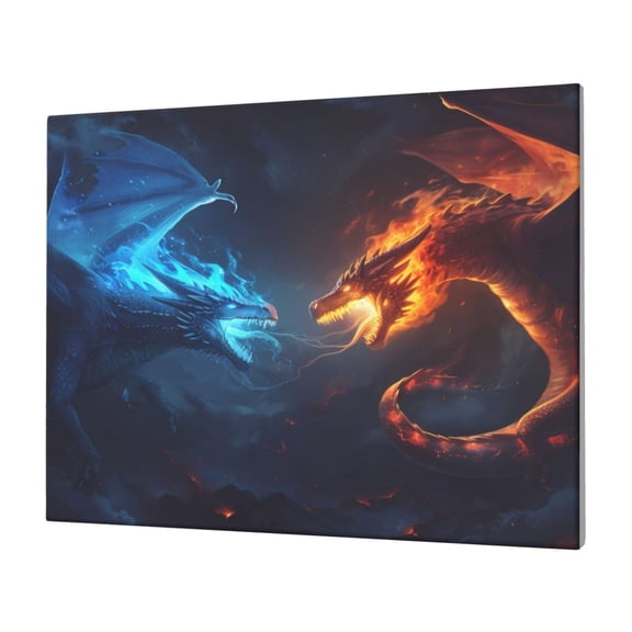 Logiee Red And Blue Fire Dragon C Print Canvas Wall Art,Canvas Picture Prints with Frame, Wall Art Decorative,Canvas Decorative,Suitable for Living Room Bedroom Office Room 30x40