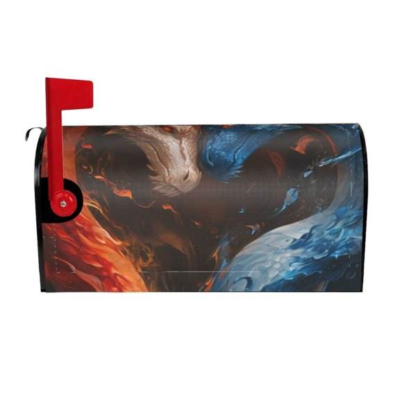 Logiee Red And Blue Fire Dragon F Print Post Letter Box Wrap Decor, Mailbox Cover Suitable for Standard Mailbox and Large Size Mailbox,Outdoor Yard Decoration-21x18 in