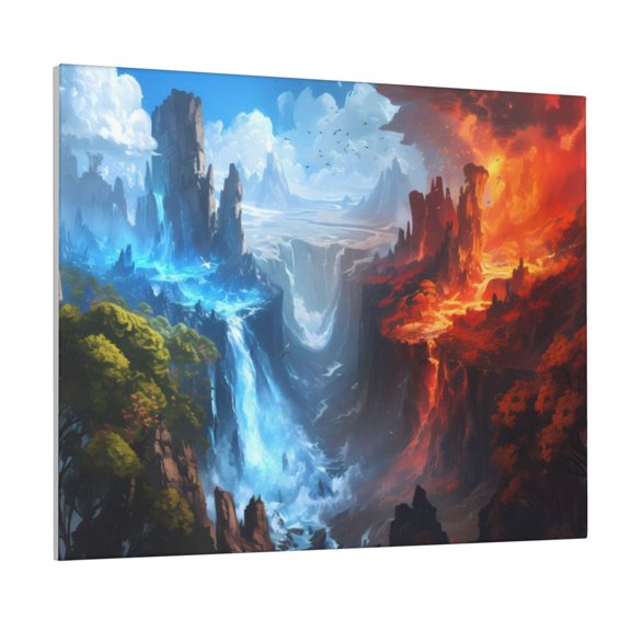 Logiee Red And Blue Fire Mountains Print Canvas Wall Art ,Art Poster,Canvas Decorative Picture,Decor Wall Pictures for Living Room Bedroom Bathroom,Ready to Hang
