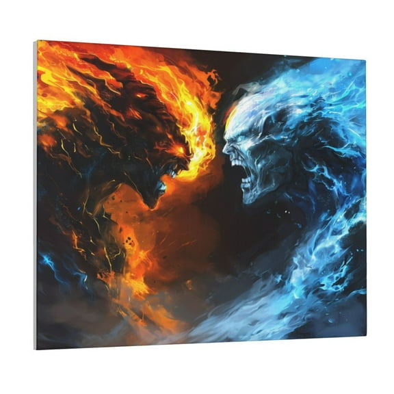 Logiee Red And Blue Fire Skull Warrior Print Canvas Wall Art ,Art Poster,Canvas Decorative Picture,Decor Wall Pictures for Living Room Bedroom Bathroom,Ready to Hang