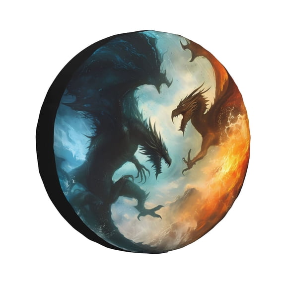 Logiee Red And Blue Flame Wave Dragon Print Spare Tire Cover, Universal Wheel Protectors,Waterproof Dust-Proof UV Sun Wheel Tire Cover,Fit for SUV, RV, Travel Trailer, Truck-14 inch
