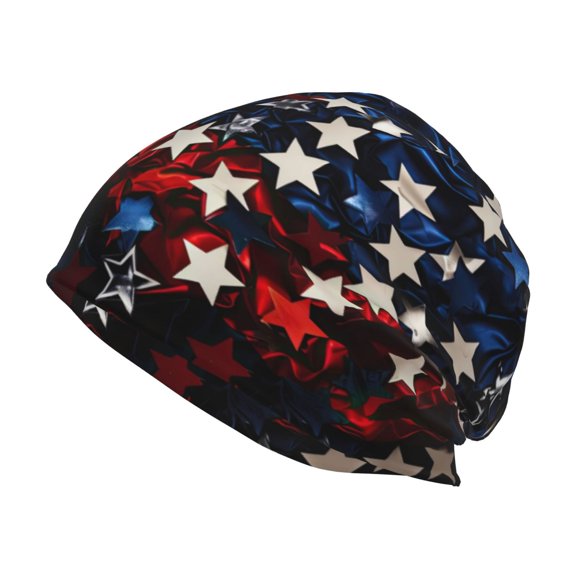Logiee Red Blue White Stars Print Unisex Knit Beanie for Men Women Winter Hat,Beanies Skull Caps