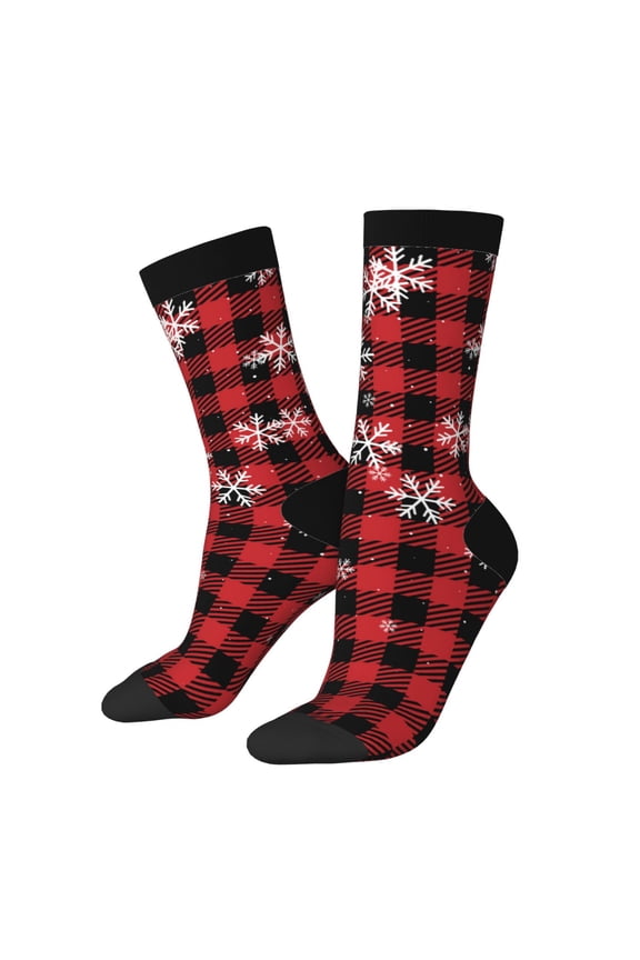 Red Buffalo Plaid Print Adult Socks for Men & Women,Calf Socks, Ankle Socks,Boots Socks,Breathable Casual Sock,Unisex Crew Socks