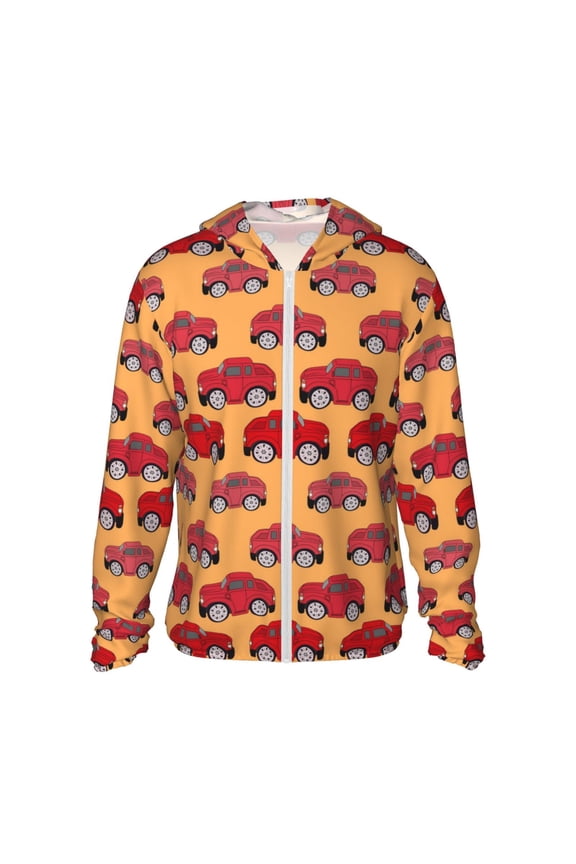 Red Cars Print Men's Women Light Jacket Full Zip Sun Protection Hoodie Long Sleeve Sun Shirts for Men Hiking Fishing Zip Pockets-3X-Large