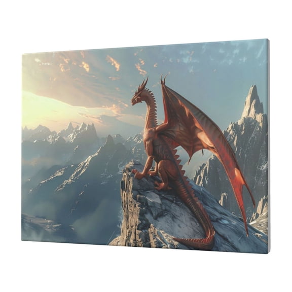 Logiee Red Dragon Mountain Sunrise Print Canvas Wall Art,Canvas Picture Prints with Frame, Wall Art Decorative,Canvas Decorative,Suitable for Living Room Bedroom Office Room 30x40