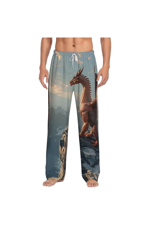 Red Dragon Mountain Sunrise Print Pajama Pants for Men,Men’s Pajama Bottoms,Mens PJ Pants with Pockets & Button Fly-3X-Large