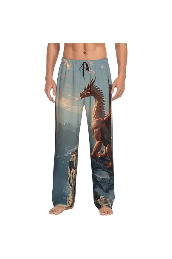 Red Dragon Mountain Sunrise Print Pajama Pants for Men,Men’s Pajama Bottoms,Mens PJ Pants with Pockets & Button Fly-Large
