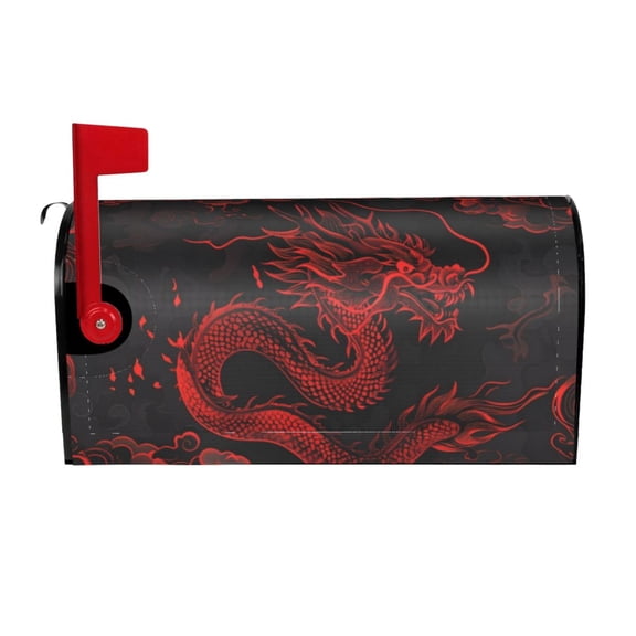 Logiee Red Dragon On Black Print Post Letter Box Wrap Decor, Mailbox Cover Suitable for Standard Mailbox and Large Size Mailbox,Outdoor Yard Decoration-21x18 in