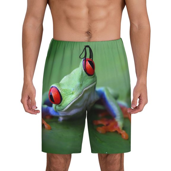 Logiee Red-Eyed Tree Frog-1 Print Men's Pajama Shorts with Drawstring & Pockets,Sleep Shorts for Men,Sleepwear Bottoms,Elastic Waistband Loungewear-4X-Large
