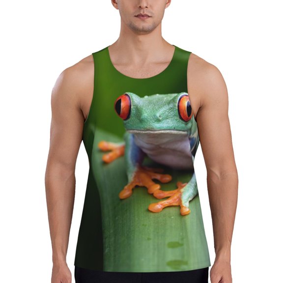 Logiee Red-Eyed Tree Frog Print Men's Workout Tank Top,Quick Dry Workout Tank Top,Gym Muscle Tee,Fitness Bodybuilding Sleeveless T Shirt-X-Large