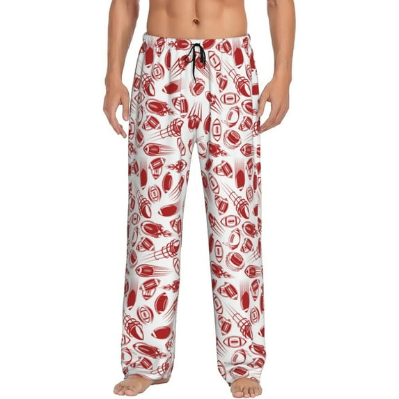 Logiee Red Football Print Pajama Pants for Men,Men’s Pajama Bottoms,Mens PJ Pants with Pockets & Button Fly-Medium