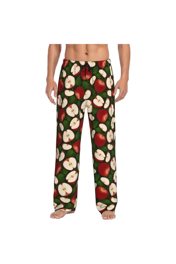 Red Fruit Print Pajama Pants for Men,Men’s Pajama Bottoms,Mens PJ Pants with Pockets & Button Fly-3X-Large