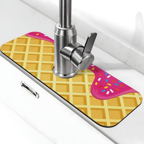 Logiee Red Ice Cream Print Kitchen Sink Splash Guard Faucet Mat for Splash Guard Behind Faucet Drip Catcher for Kitchen,Bathroom,Sink Mat,Dish Drying Mat,Bathroom-15" X 5.5"