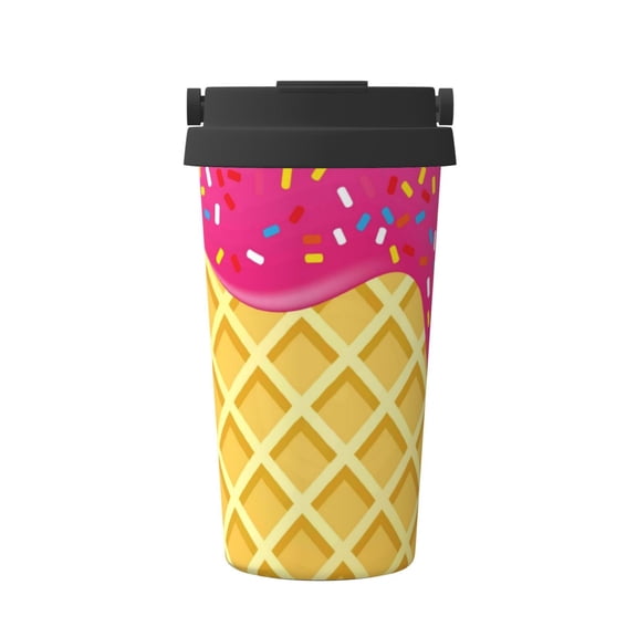 Logiee Red Ice Cream Print Stainless Steel Coffee Tumbler, Travel Coffee Mug, Insulated Coffee Mug with Lid, Spill Proof Coffee Cup, Portable Thermal Mug