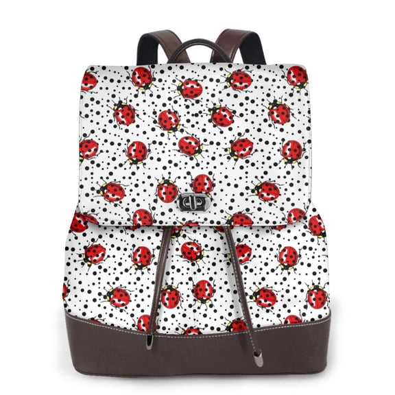 Logiee Red Ladybugs On Black Dotted Print Backpack Purse for Women,Fashion Leather Backpack Purse,Women's Leather Backpack for Work College Travel