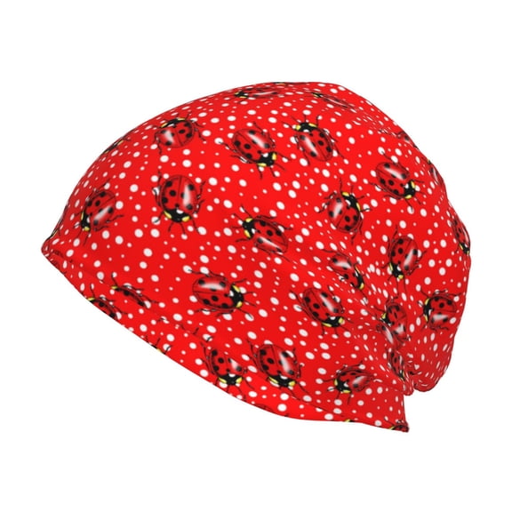 Logiee Red Ladybugs On White Dotted Print Unisex Knit Beanie for Men Women Winter Hat,Beanies Skull Caps