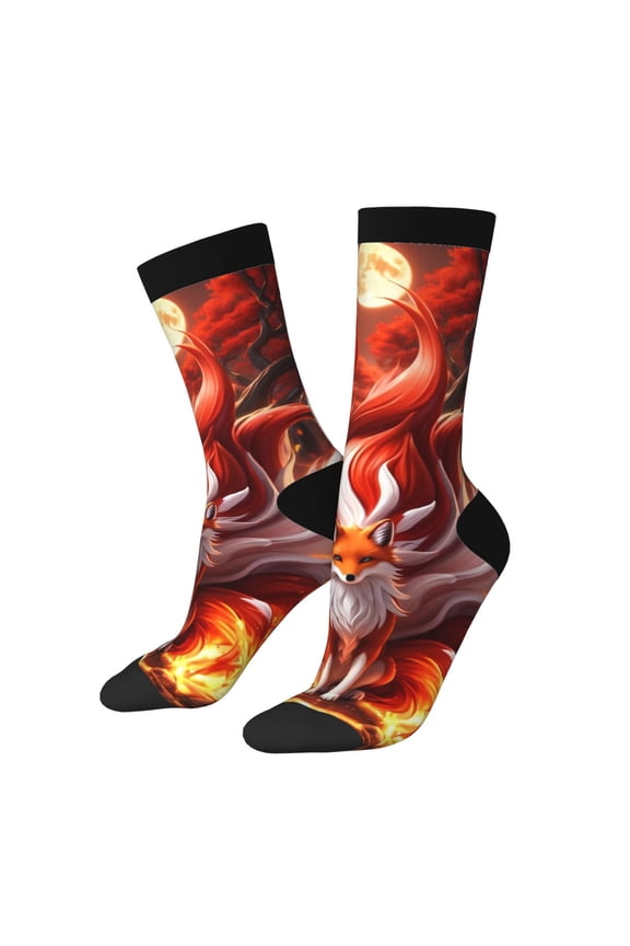 Red Leaf Flame Fox Print Adult Socks for Men & Women,Calf Socks, Ankle Socks,Boots Socks,Breathable Casual Sock,Unisex Crew Socks