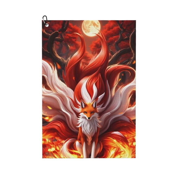 Logiee Red Leaf Flame Fox Print Golf Towels,16" x 24" Portable Golf Towel for Golf Bag with Carabiner Clip to Quickly Remove Sand,Mud and Sweat